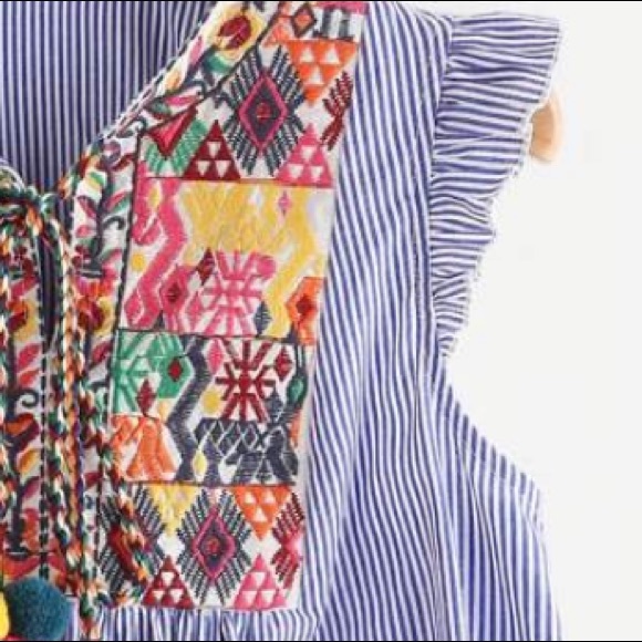 Shein Boho Pom Pom Tie Festive Seersucker Blouse - Picture 16 of 16